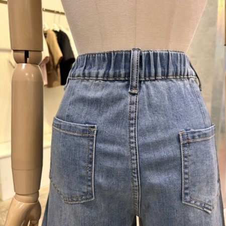 백 밴딩 단추 데님 반바지