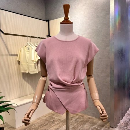 캡소매 크로스 단추 니트