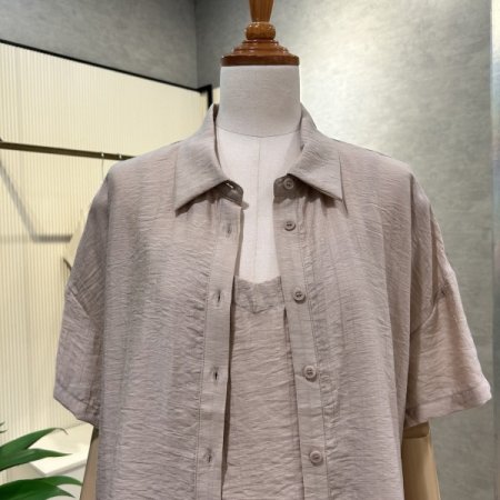 박시 카라 민소매 셋업 블라우스