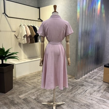 카라 단추 다트 벨티드 원피스