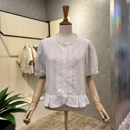 프릴 레이스 자수 블라우스