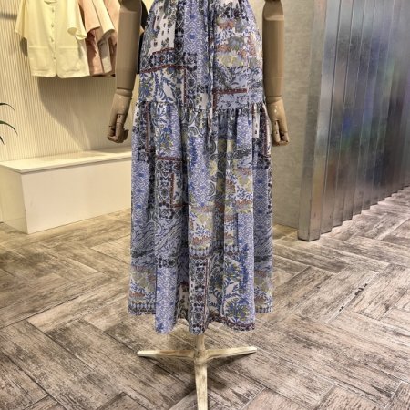 V넥 프린트 스트랩 원피스