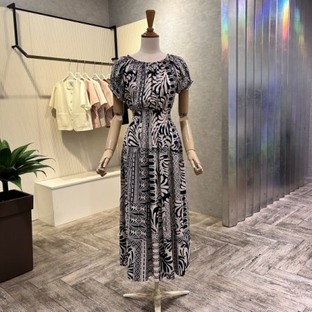 밴딩 프린트 롱 원피스