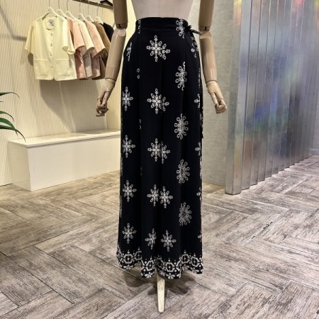 백 밴딩 프린트 와이드 팬츠