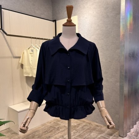 카라 밴딩 셔링 언발 블라우스