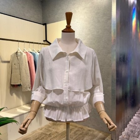 카라 밴딩 셔링 언발 블라우스