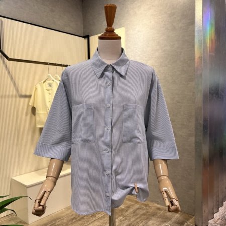 스트라이프 언발 박시 셔츠