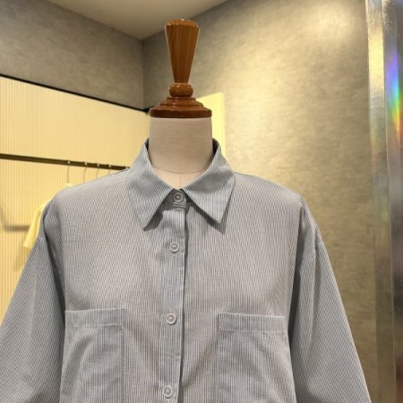 스트라이프 언발 박시 셔츠