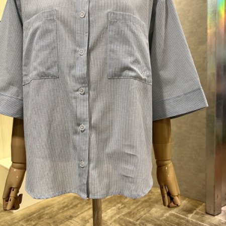 스트라이프 언발 박시 셔츠