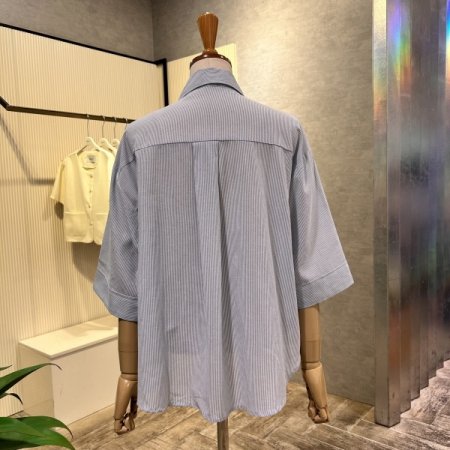스트라이프 언발 박시 셔츠