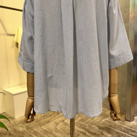 스트라이프 언발 박시 셔츠