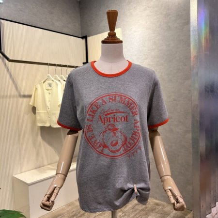 배색 라인 레터링 티셔츠