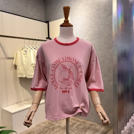 레터링 배색 라인 티셔츠