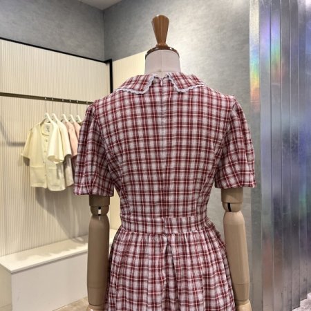 체크 카라 레이스 라인 원피스