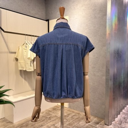 캡소매 스트링 데님 셔츠