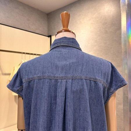 캡소매 스트링 데님 셔츠