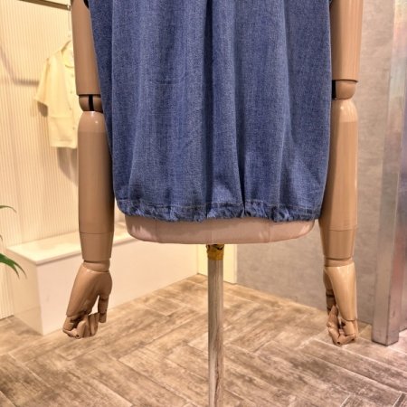 캡소매 스트링 데님 셔츠