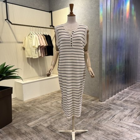 스트라이프 니트 민소매 원피스