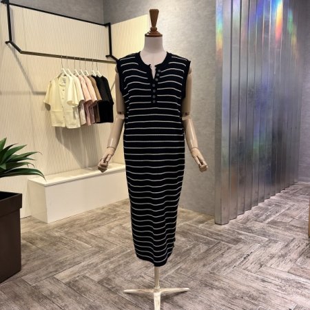 스트라이프 니트 민소매 원피스