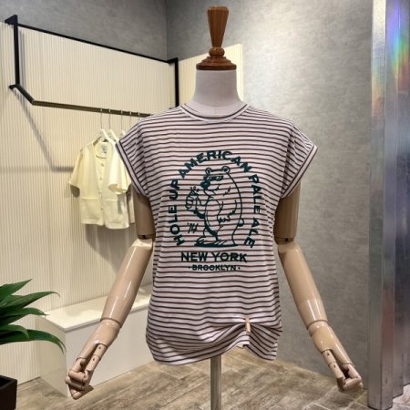 레터링 배색 캡소매 티셔츠