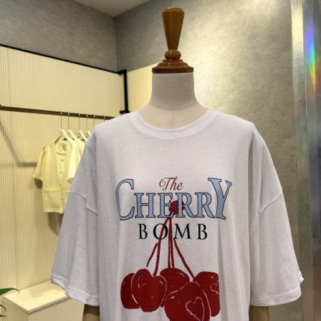 체리 레터링 박시 롱 티셔츠