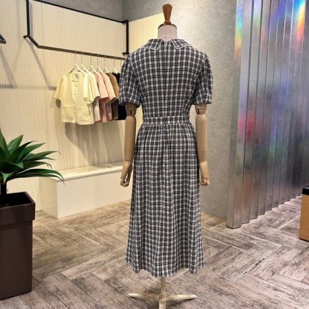 카라 레이스 체크 라인 원피스