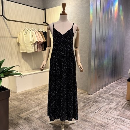 이단 셔링 V넥 민소매 원피스