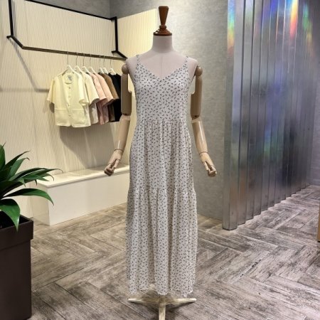 이단 셔링 V넥 민소매 원피스