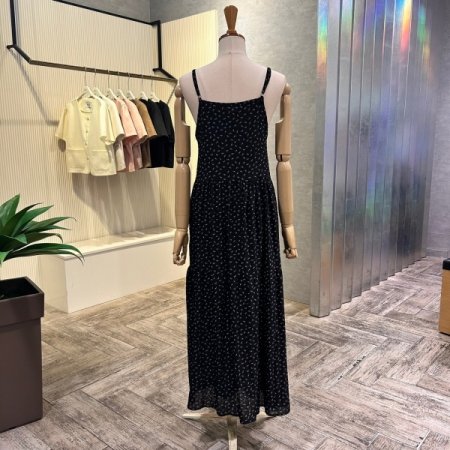 이단 셔링 V넥 민소매 원피스