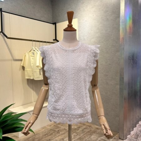 레이스 패턴 민소매 블라우스