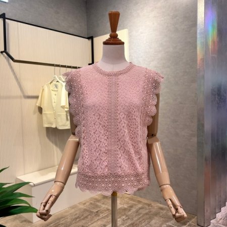 레이스 패턴 민소매 블라우스