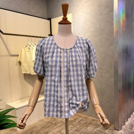 체크 패턴 레이스 라인 블라스