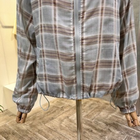 후드 스트링 체크 점퍼