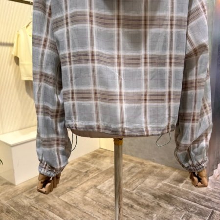 후드 스트링 체크 점퍼