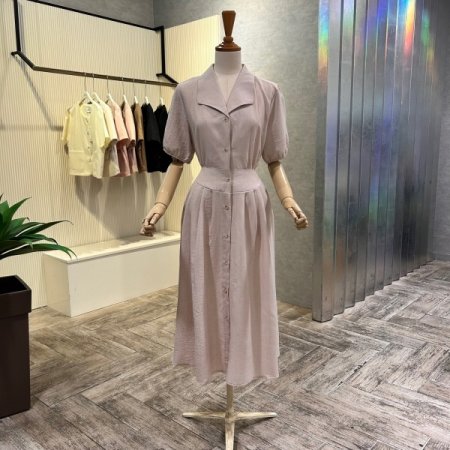 스트랩 카라 플리츠 롱 원피스