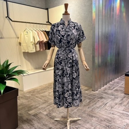 단추 프린트 스트랩 원피스