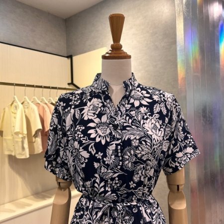 단추 프린트 스트랩 원피스