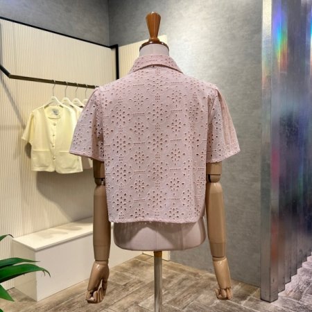 펀칭 크롭 카라 셋업 블라우스