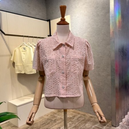 크롭 카라 펀칭 셋업 블라우스