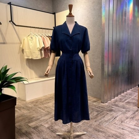 플리츠 스트랩 카라 롱 원피스