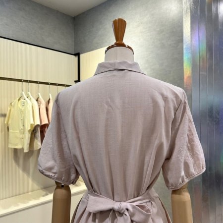 플리츠 스트랩 카라 롱 원피스