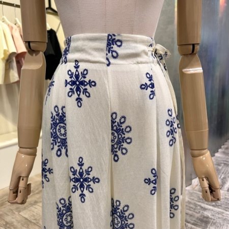 프린트 백 밴딩 와이드 팬츠