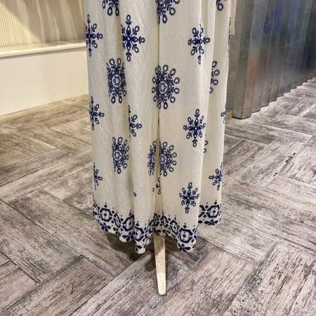 프린트 백 밴딩 와이드 팬츠