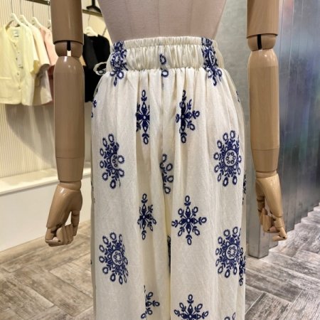 프린트 백 밴딩 와이드 팬츠