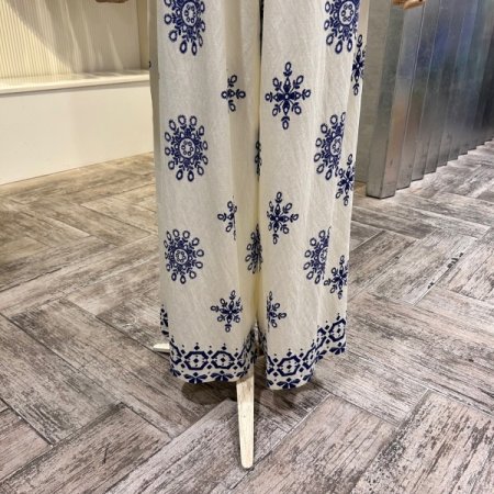 프린트 백 밴딩 와이드 팬츠