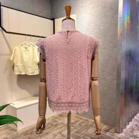 시스루 레이스 프릴 민소매 블라우스