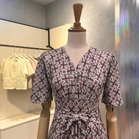 플라워 셔링 스트랩 롱 원피스