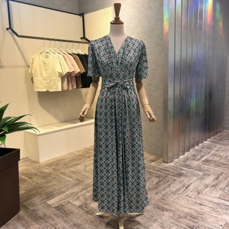 스트랩 플라워 셔링 롱 원피스