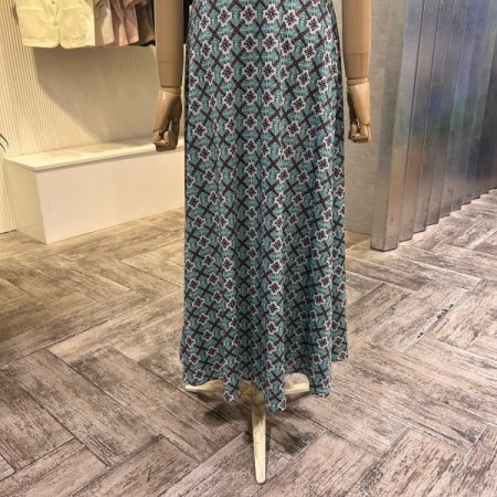 스트랩 플라워 셔링 롱 원피스