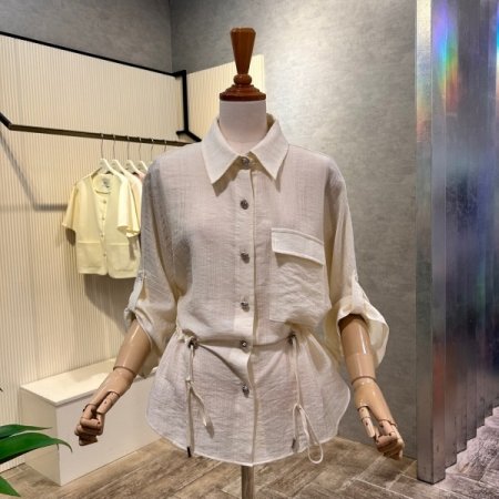 카라 스트링 롤업 소매 자켓